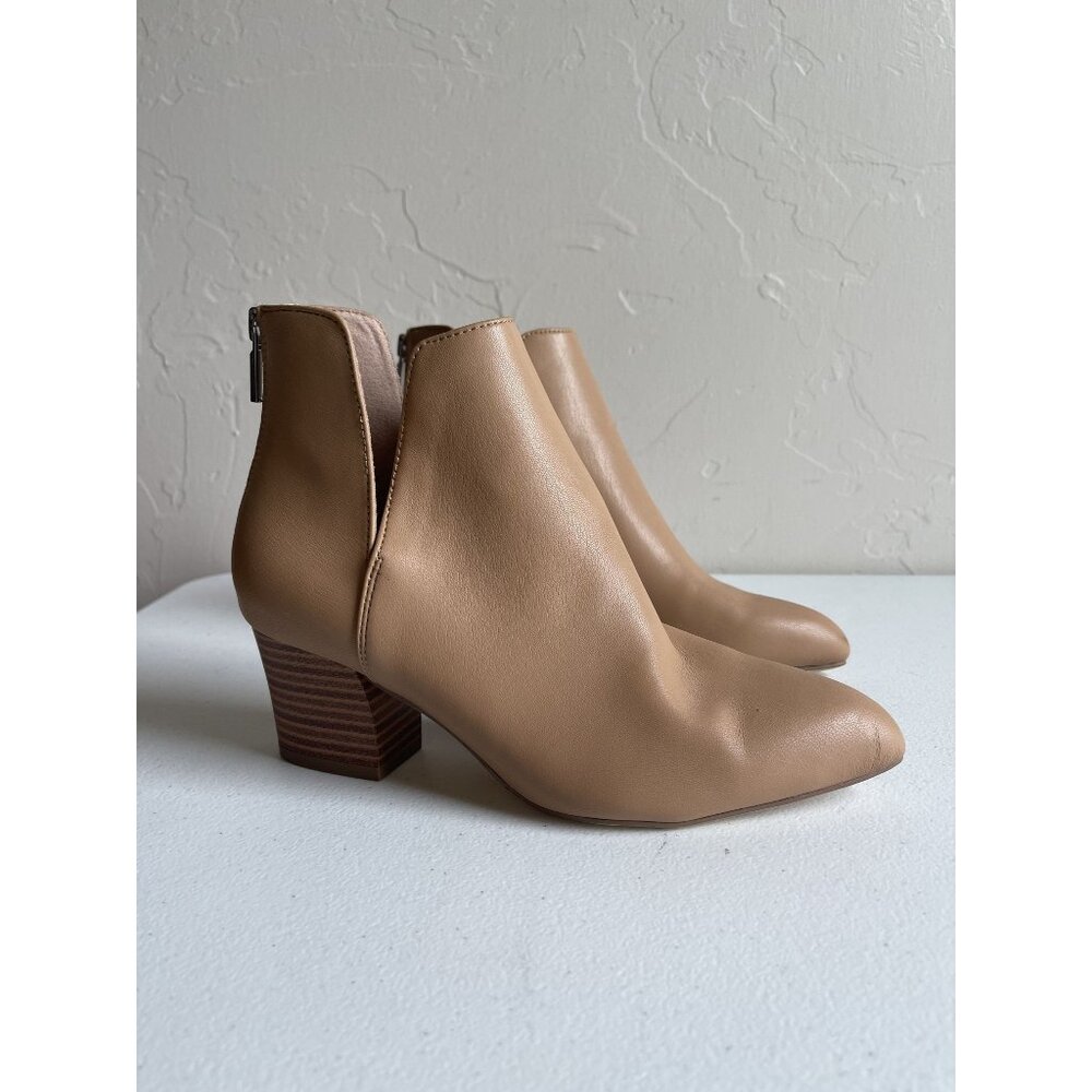 JUSTFAB Cove US 6.5 Tan Faux Leather Block Heel Pointed Toe Booties